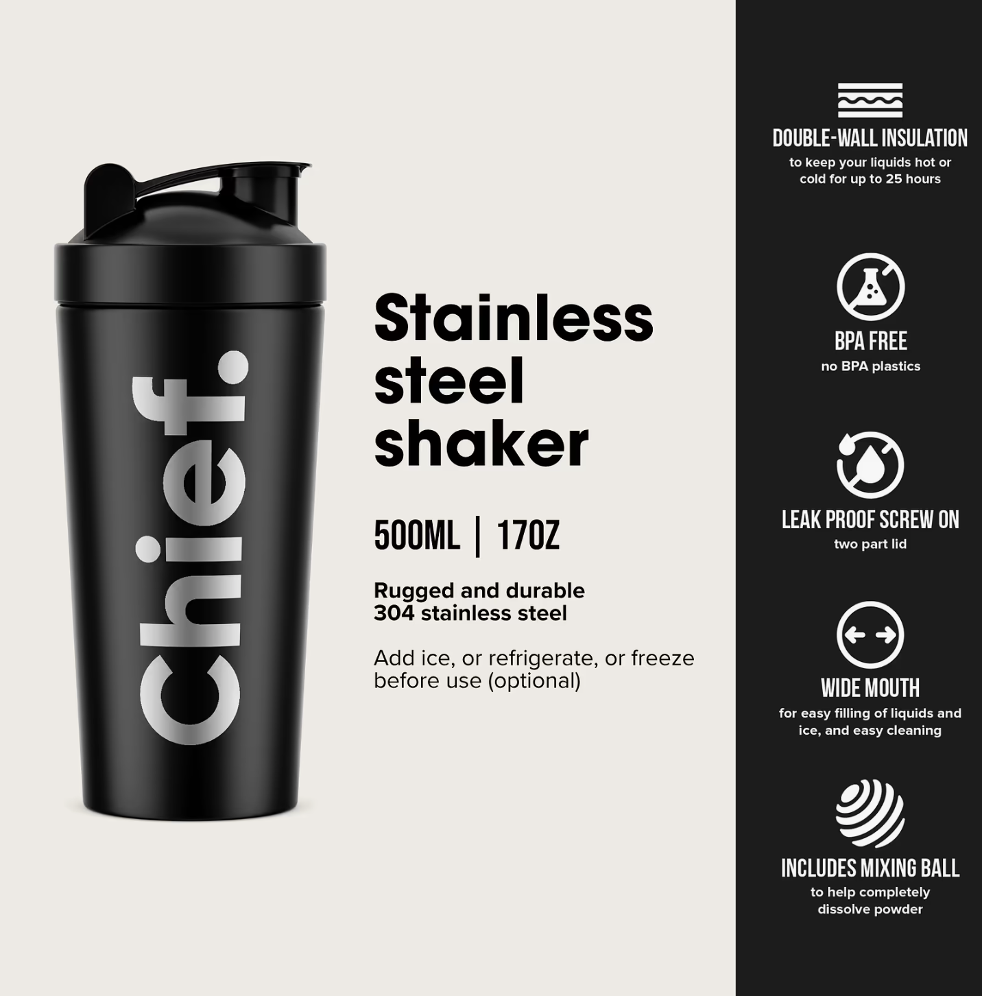 Chief Stainless Steel Protein Shaker